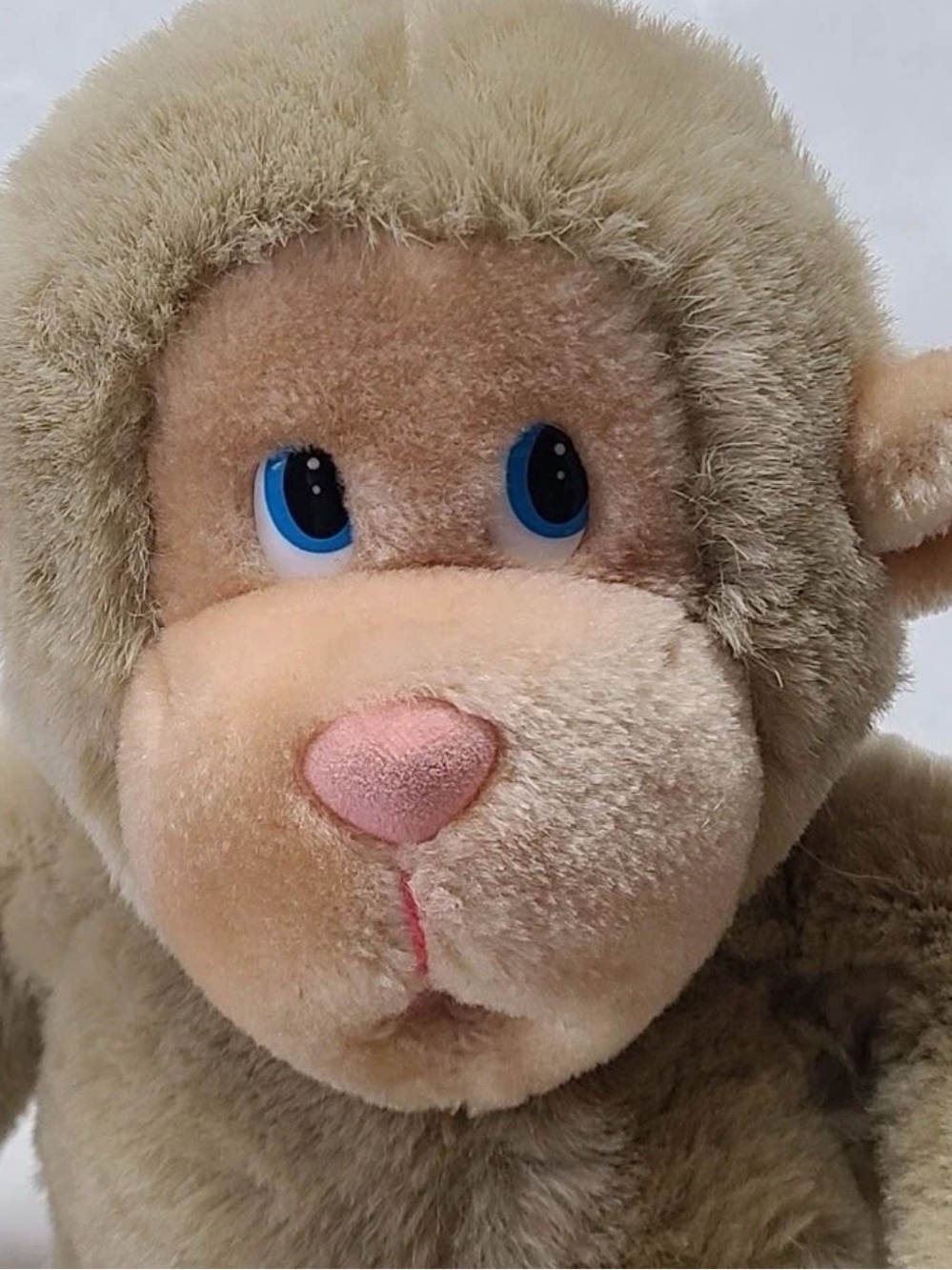 Russ Berrie Chee Chew beige Plush Monkey with Blue Eyes and Pink Nose